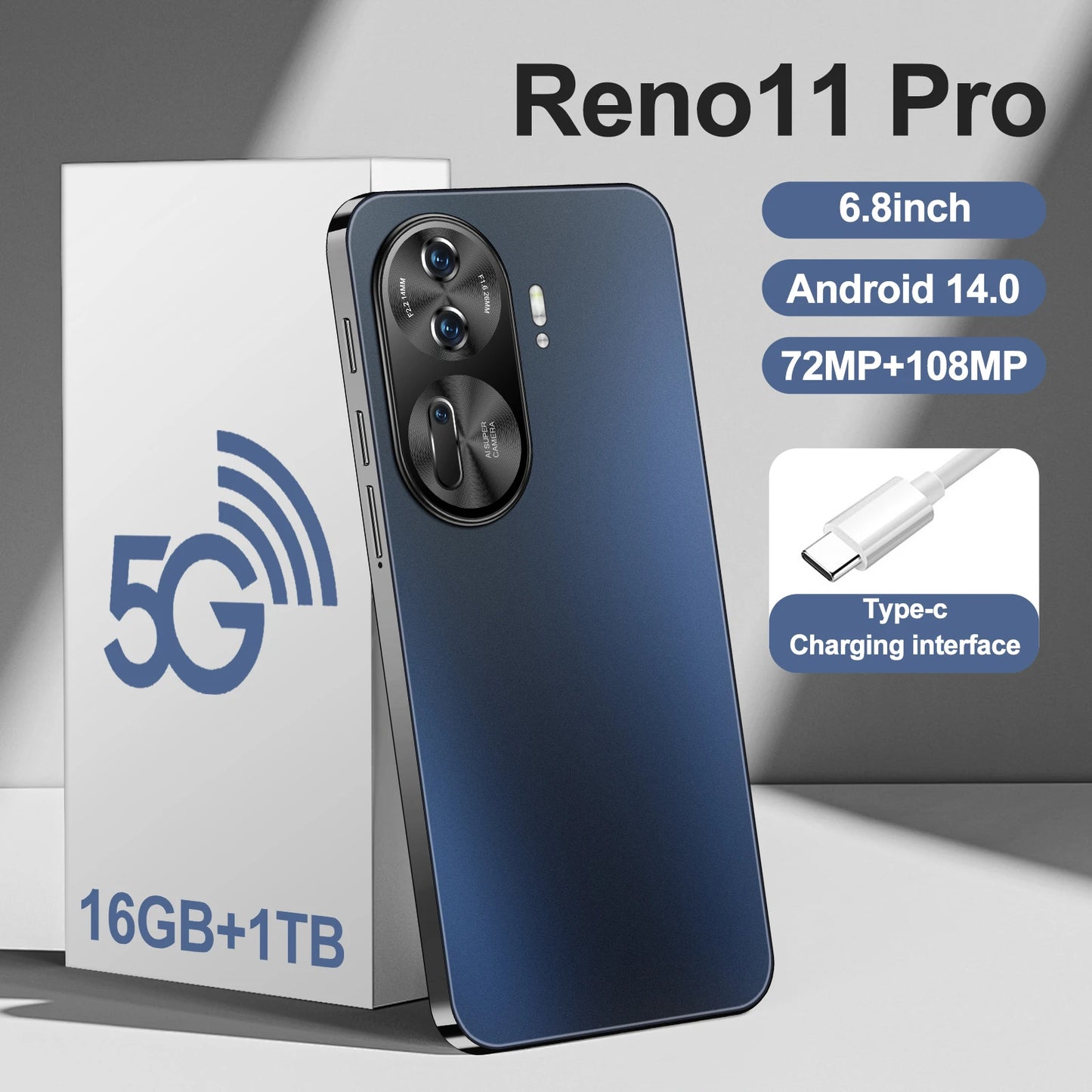 2025 Reno11 Pro  Smartphone 6.8'' Full Screen 4G/5G Global Version 16Go+1TB en carte SD